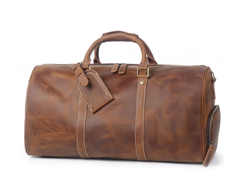 Image of Vintage Crazy Horse Leather Duffle Bag, Travel Bag with Shoes Compartment, Weekend Bag S12026