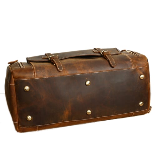 Image of Handmade Vintage Brown Leather Duffle Bag with Shoes Compartment, Travel Bag LJ1188