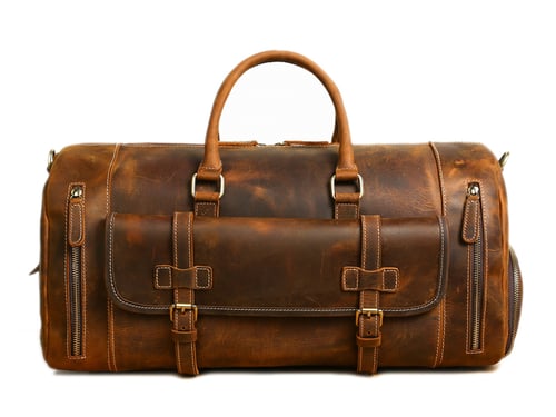 Image of Handmade Vintage Brown Leather Duffle Bag with Shoes Compartment, Travel Bag LJ1188