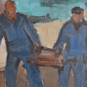 Image of Mid-century, Oil Painting, Breton Fishermen; Henri Tambour (1916-1986)