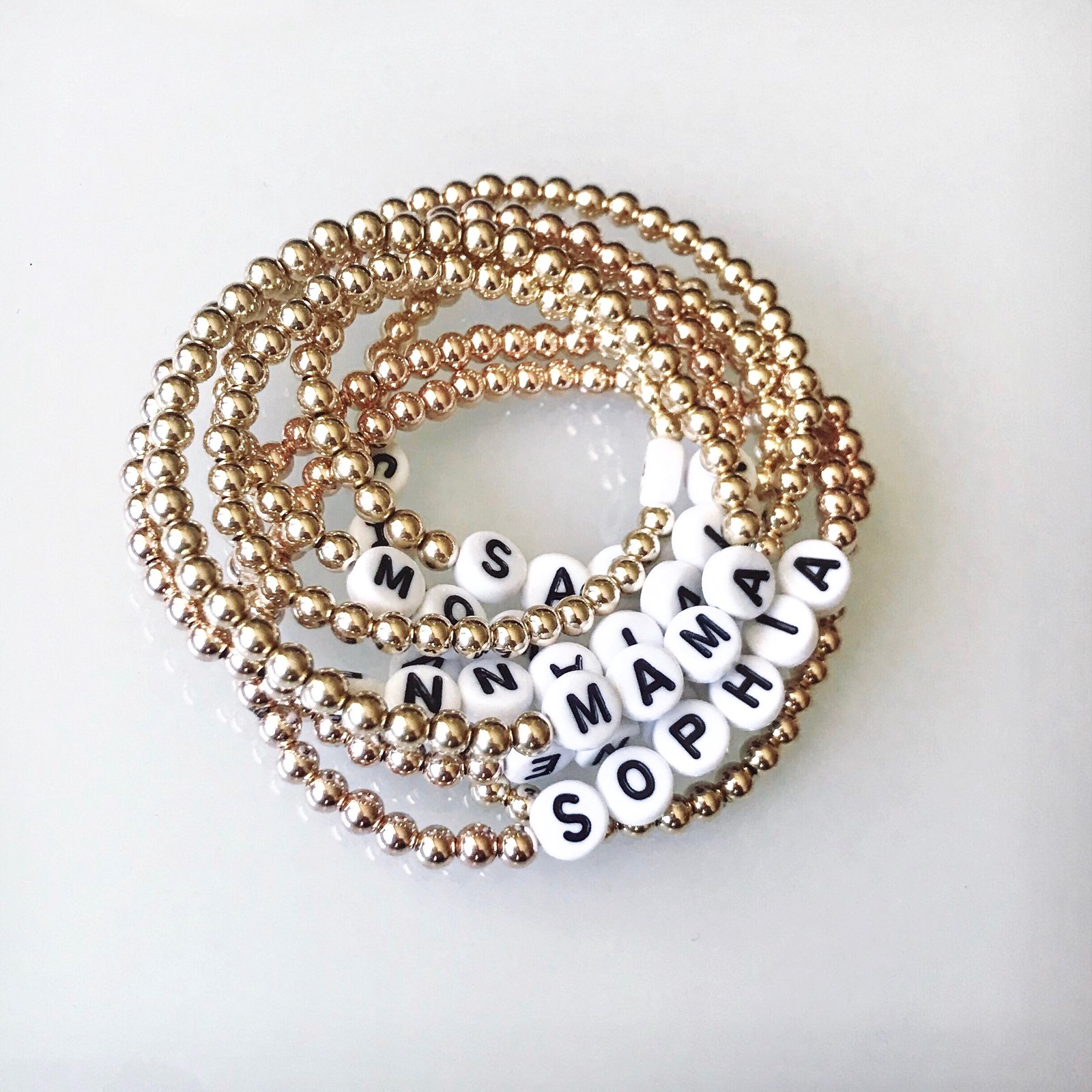 personalized gold bead bracelet