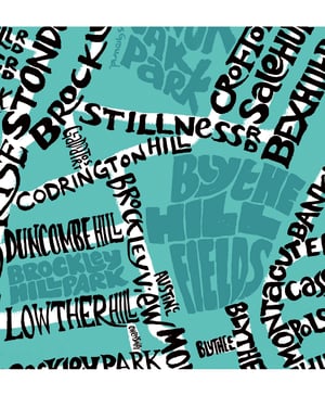Image of Honor Oak Park SE23 & Blythe Hill Fields SE6 - Typographic Map