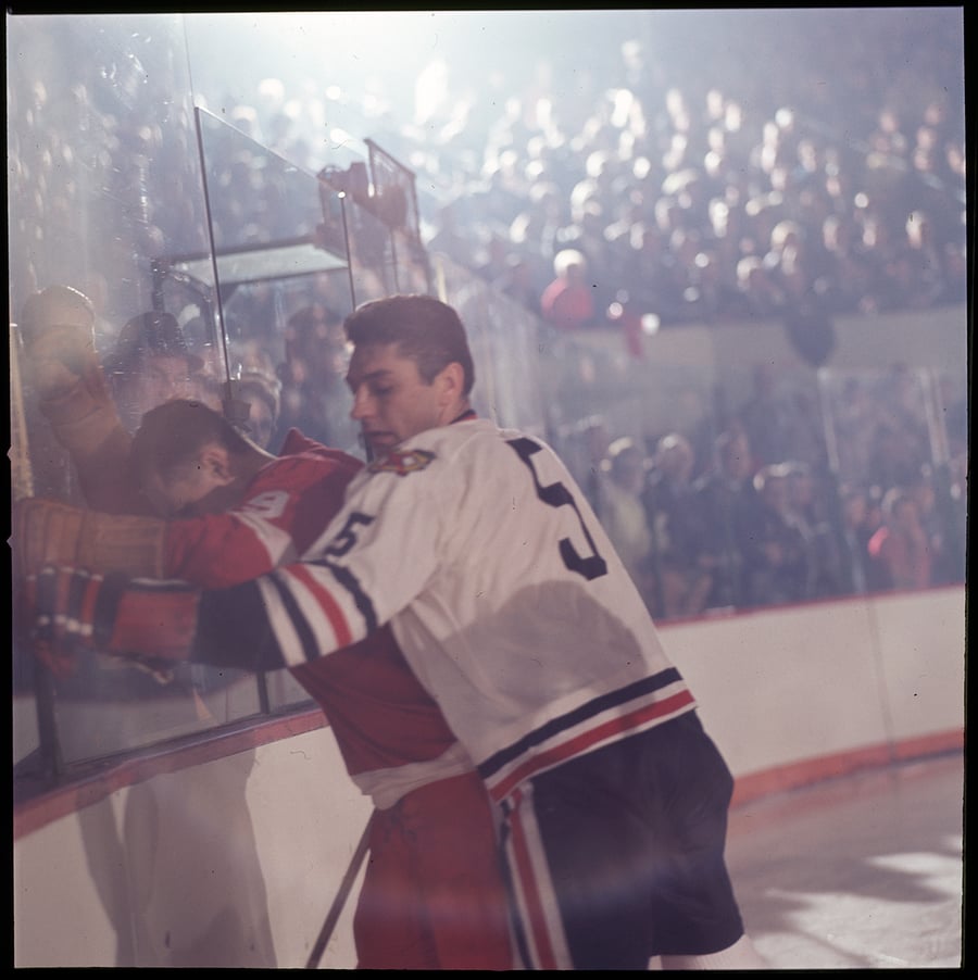 Image of Gordie Howe On The Glass; 1966