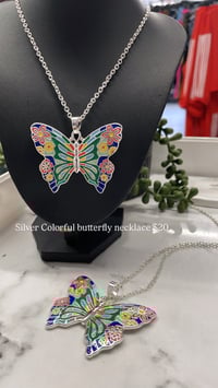 Silver Colorful butterfly necklace