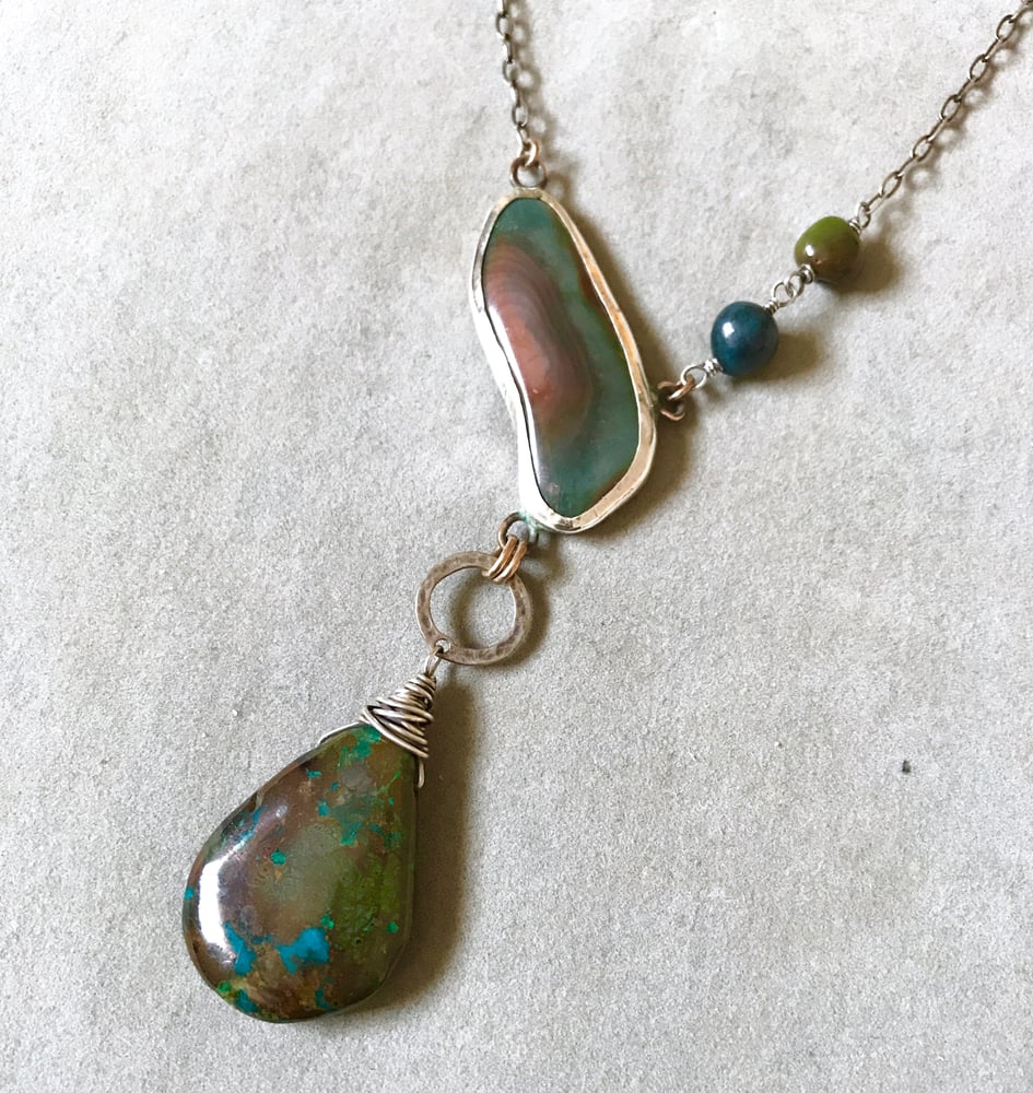 Image of Earthy Chrysocolla Imperial Jasper and Turquoise asymmetrical necklace