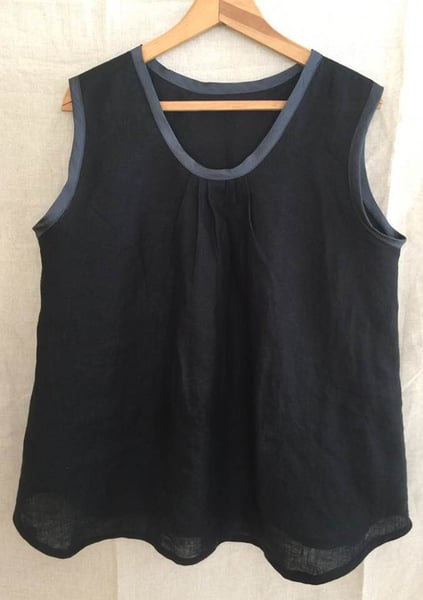 Image of black linen tank with silk bands