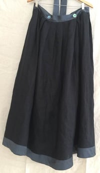 Image 1 of long black linen pleated skirt with silk bands