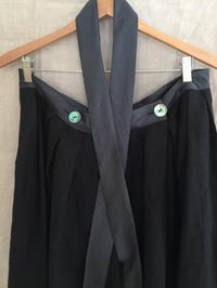 Image 2 of long black linen pleated skirt with silk bands