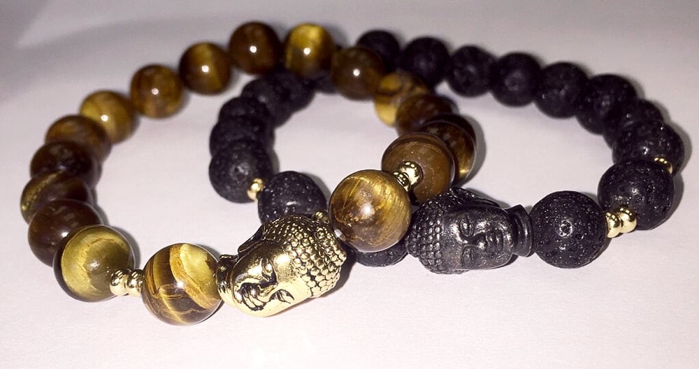 Image of Lucky Buddha Tiger Eye X Lucky Buddha Lava Stone PAIR