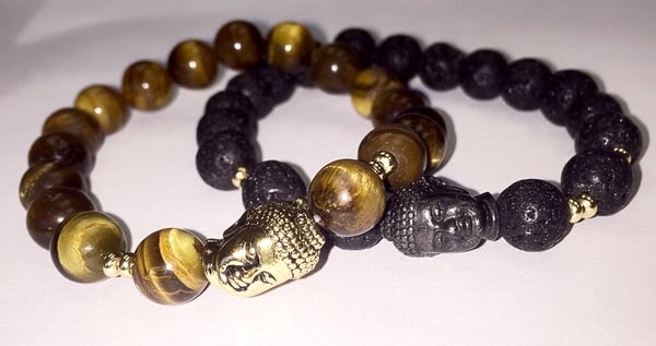 Image of Lucky Buddha Tiger Eye X Lucky Buddha Lava Stone PAIR