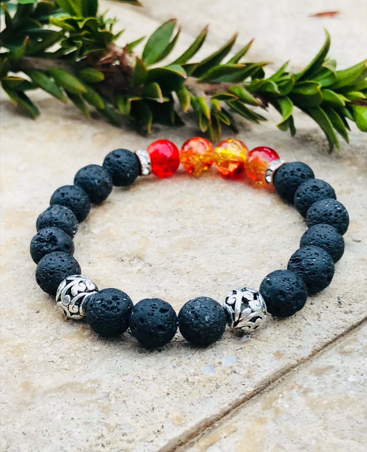 Image of Red/Orange Lava Bead Diffuser Bracelet