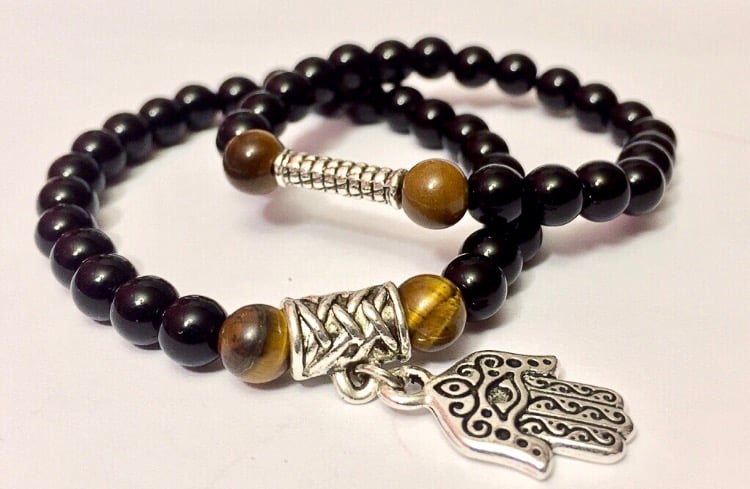 Image of Hamsa Hand X Tiger Eye X Black Obsidian PAIR