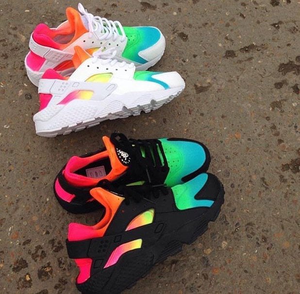 Nike Shoes Black And Rainbow Huaraches Colorful Rainbow Huaraches