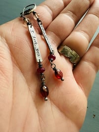 Image 8 of garnet and ruby sterling silver bar earrings