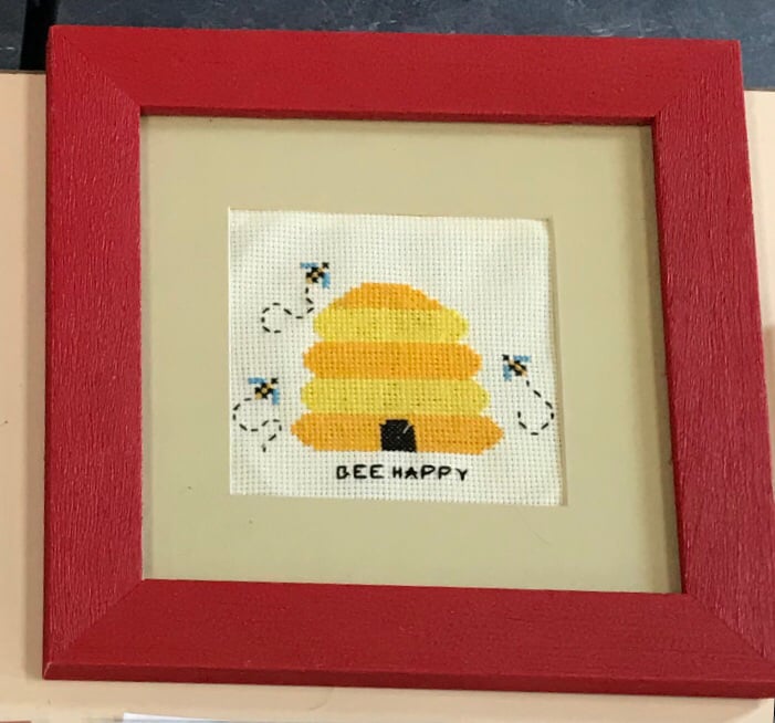 Image of Bee happy framed cross stitch picture