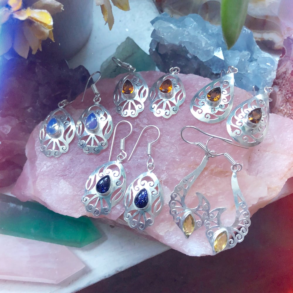 Image of "Leilah" Crystal Sterling Silver Saw-Pierced Earrings