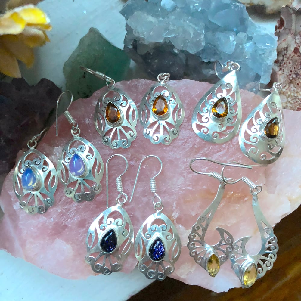 Image of "Leilah" Crystal Sterling Silver Saw-Pierced Earrings