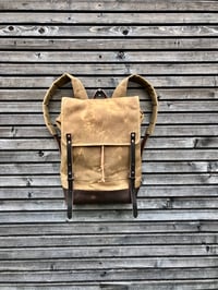 Image 2 of Waxed canvas backpack / rucksack with folded top and waxed canvas flap