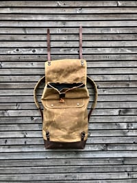 Image 3 of Waxed canvas backpack / rucksack with folded top and waxed canvas flap