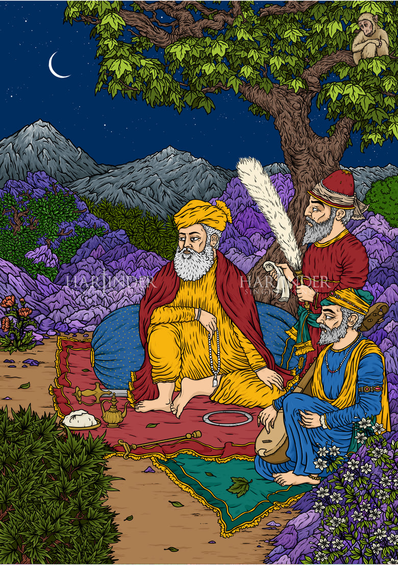 Image of Sri Guru Nanak Dev Ji, Bhai Mardana Ji and Bhai Bala Ji
