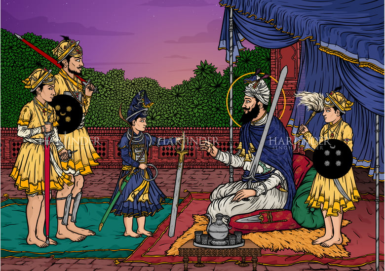 Image of Sri Guru Gobind Singh Ji and the Chaar Sahibzaade