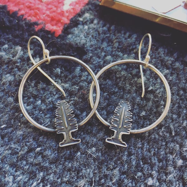 Image of Tree Hoops Sterling Silver