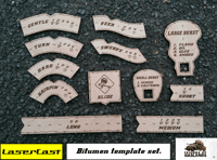Image 1 of Gaslands manoeuvre templates, double and single-sided.