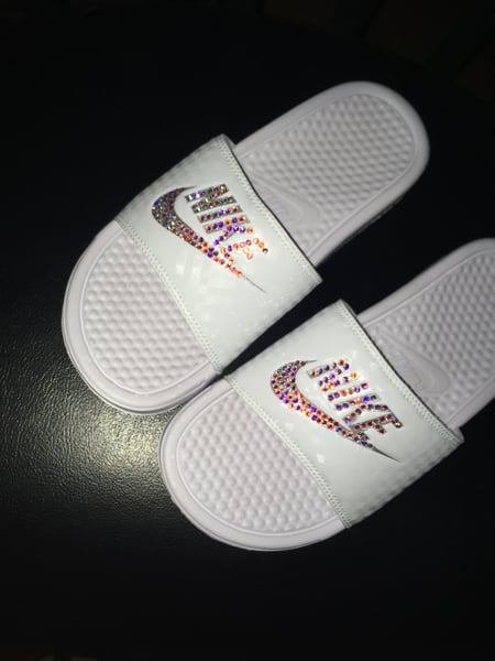 Image of BLINGED OUT NIKE SLIDES