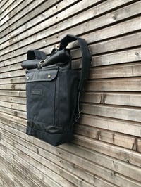 Image 2 of Waxed canvas backpack with roll up top and double waxed bottem COLLECTION UNISEX