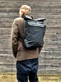 Image 5 of Waxed canvas backpack with roll up top and double waxed bottem COLLECTION UNISEX