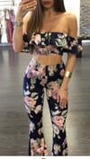 2 piece Dew Shoulder Flower Pants Set