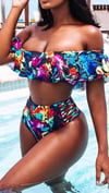 2-piece Off-Shoulder Flower Swimsuit