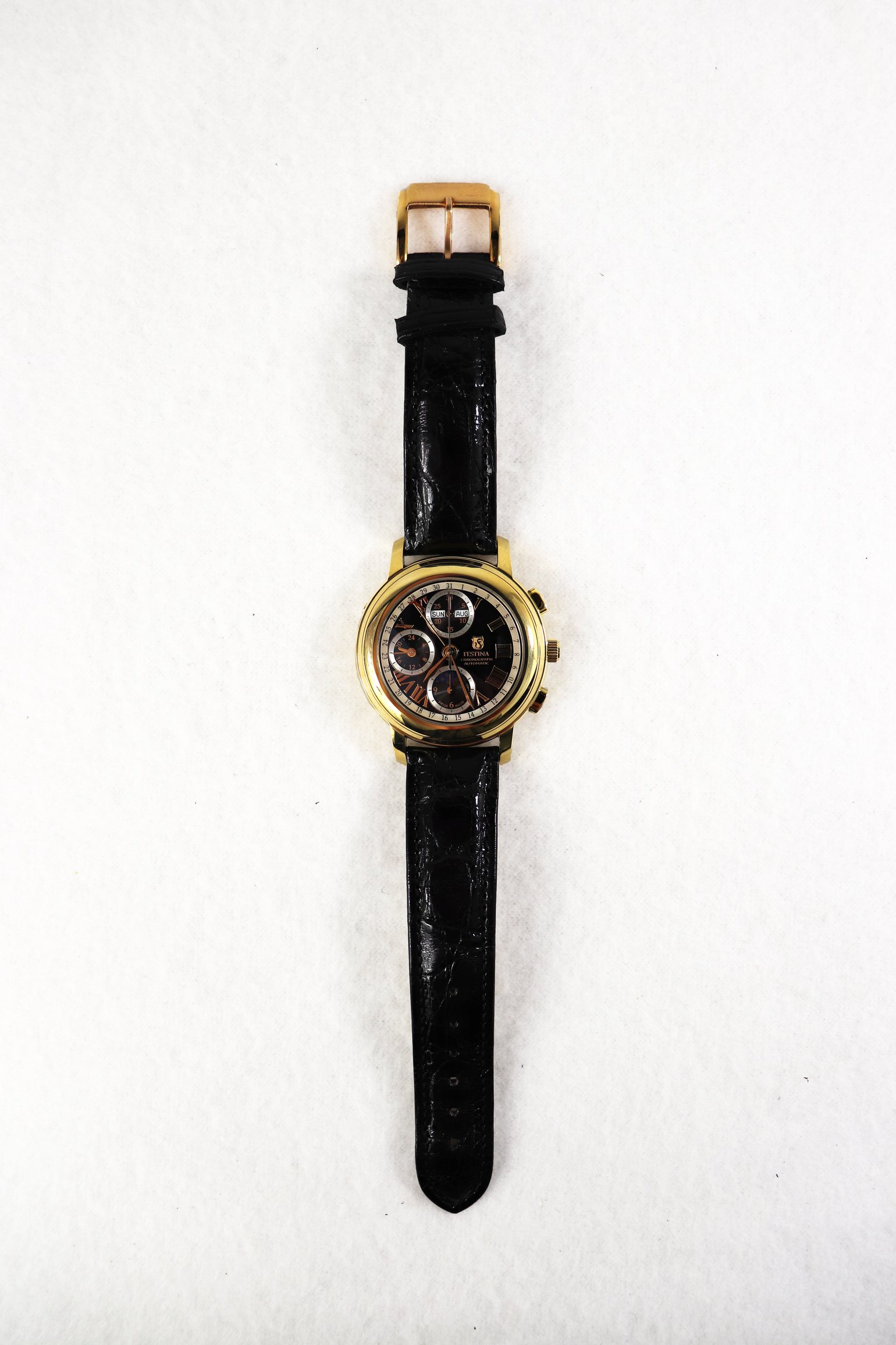 Men's Festina Strata Moon Phase Chronograph Automatic Watch 18K Gold ...