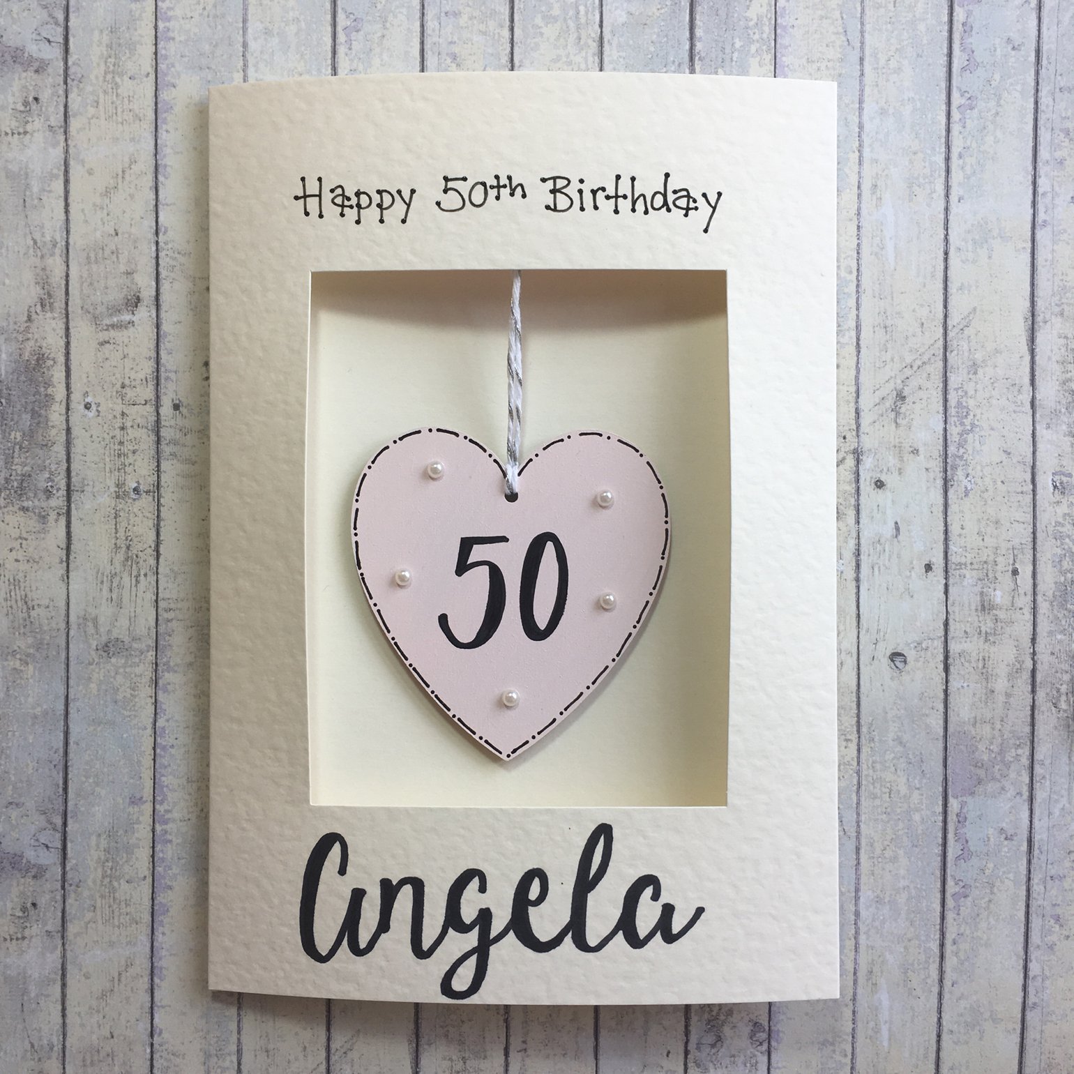 Image of Birthday Card with wooden heart