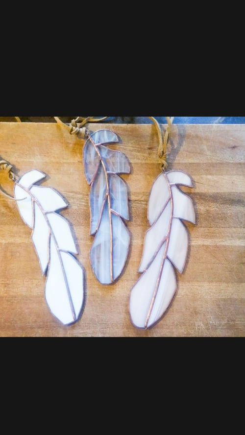 Image of Journey copper patena feather set-stained glass