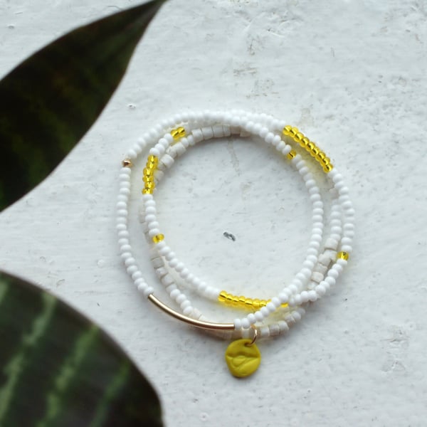 Image of Sow and Ye shall grow - white and lemon seed bead bracelet