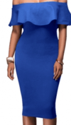 Ruffle off-shoulder Bodycon Midi Dress - BLUE