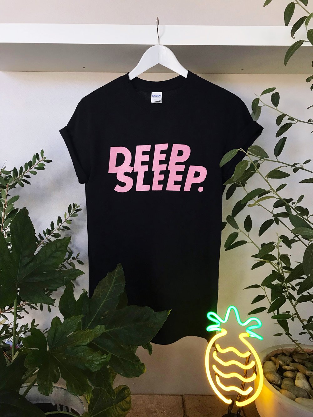 Image of Deep Sleep. Pink On Black Tee