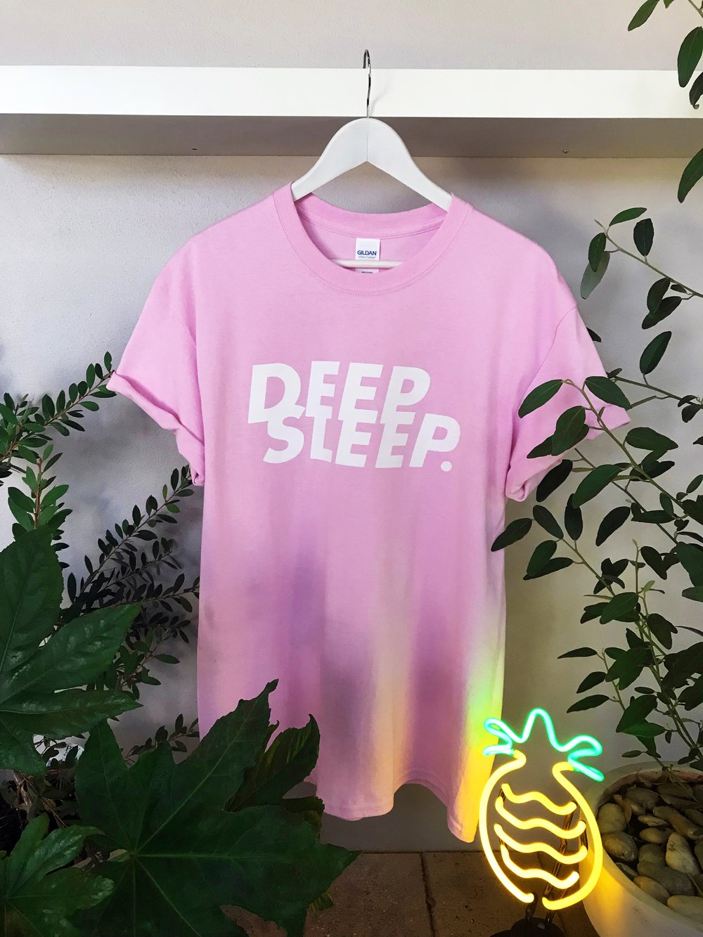 Image of Deep Sleep. White On Pink Tee