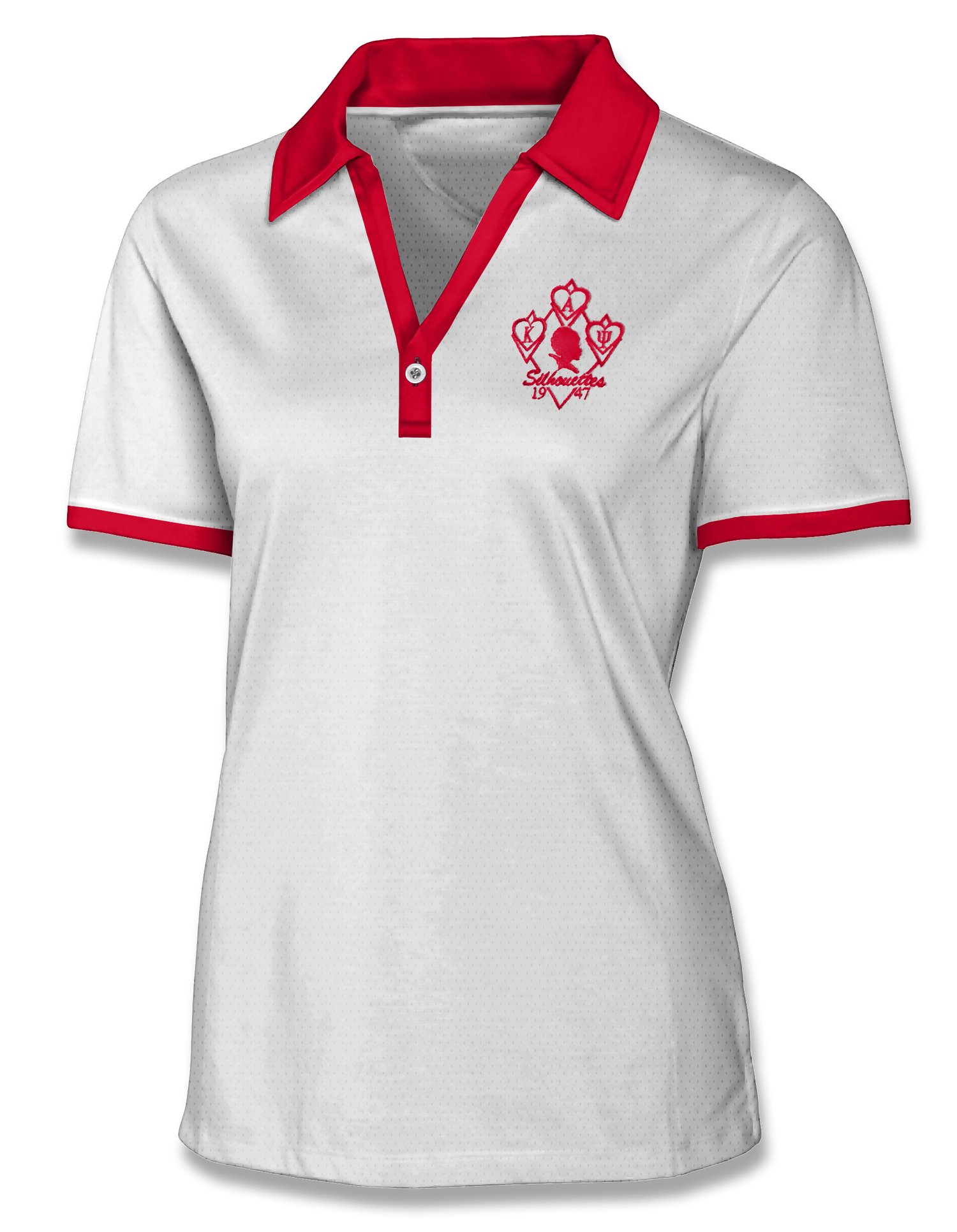 Image of Silhouette Moisture Wicking One Button Golf Polo (White w/Red Accents)