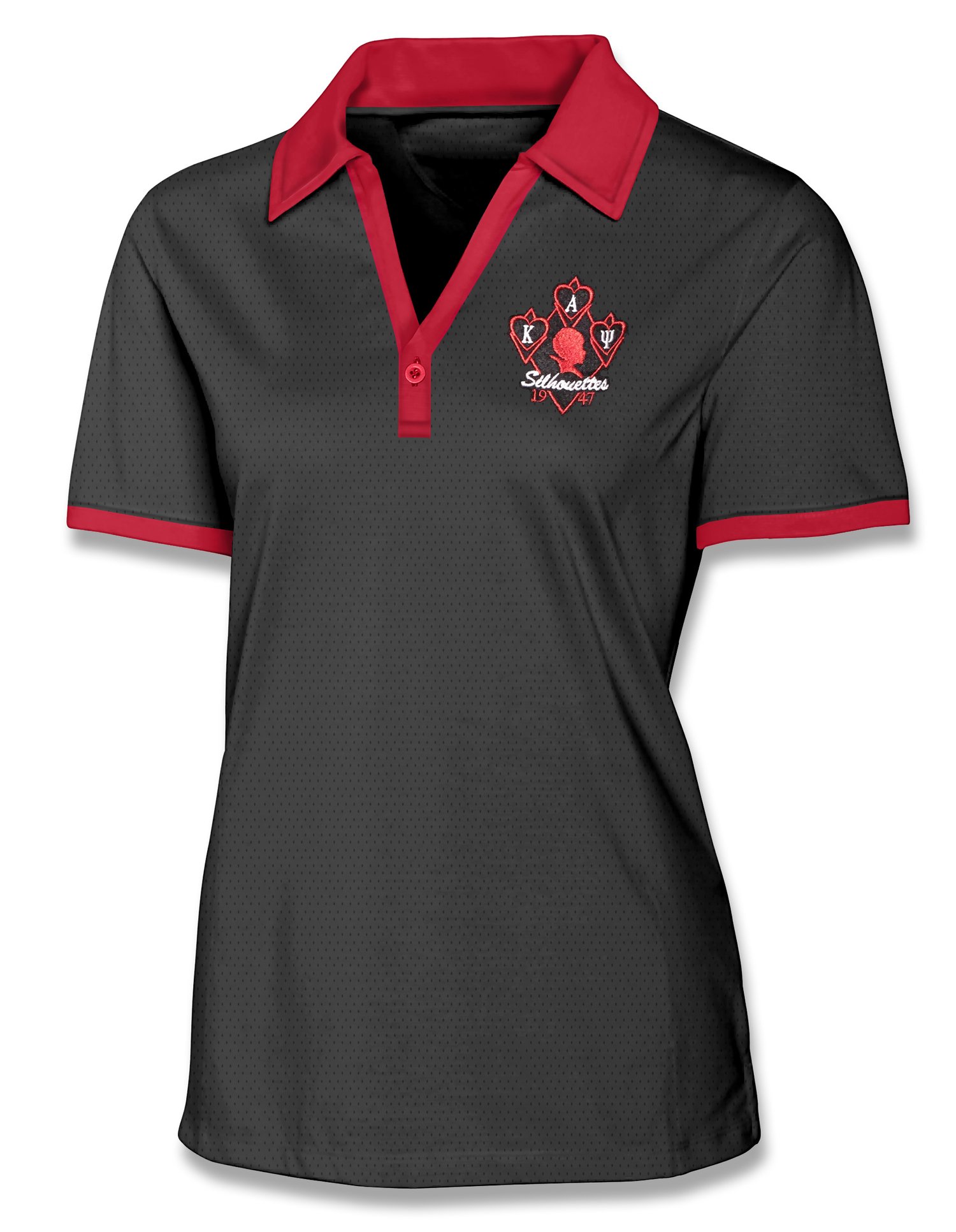 Image of Silhouette Moisture Wicking One Button Golf Polo (Black w/Red Accents)