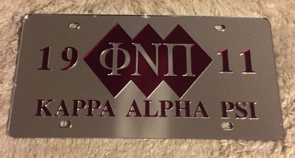 Image of 3-Diamond Phi Nu Pi Mirrored License Plate (Shaded)