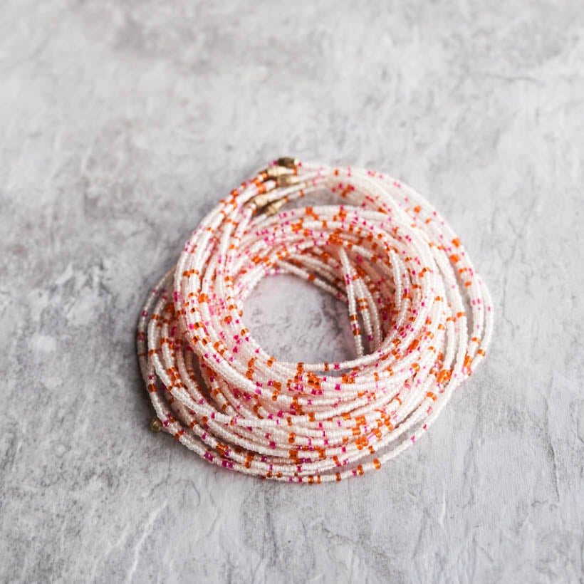 Image of White, Pink, and Orange Waist bead