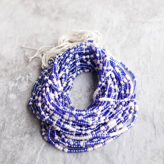 Image of Royal Blue and White tie Waist bead