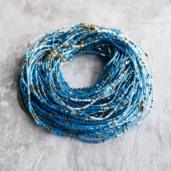 Image of Sky blue and gold jewel waist bead