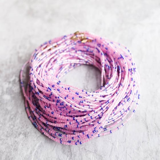 Image of Pink and blue glass waist bead