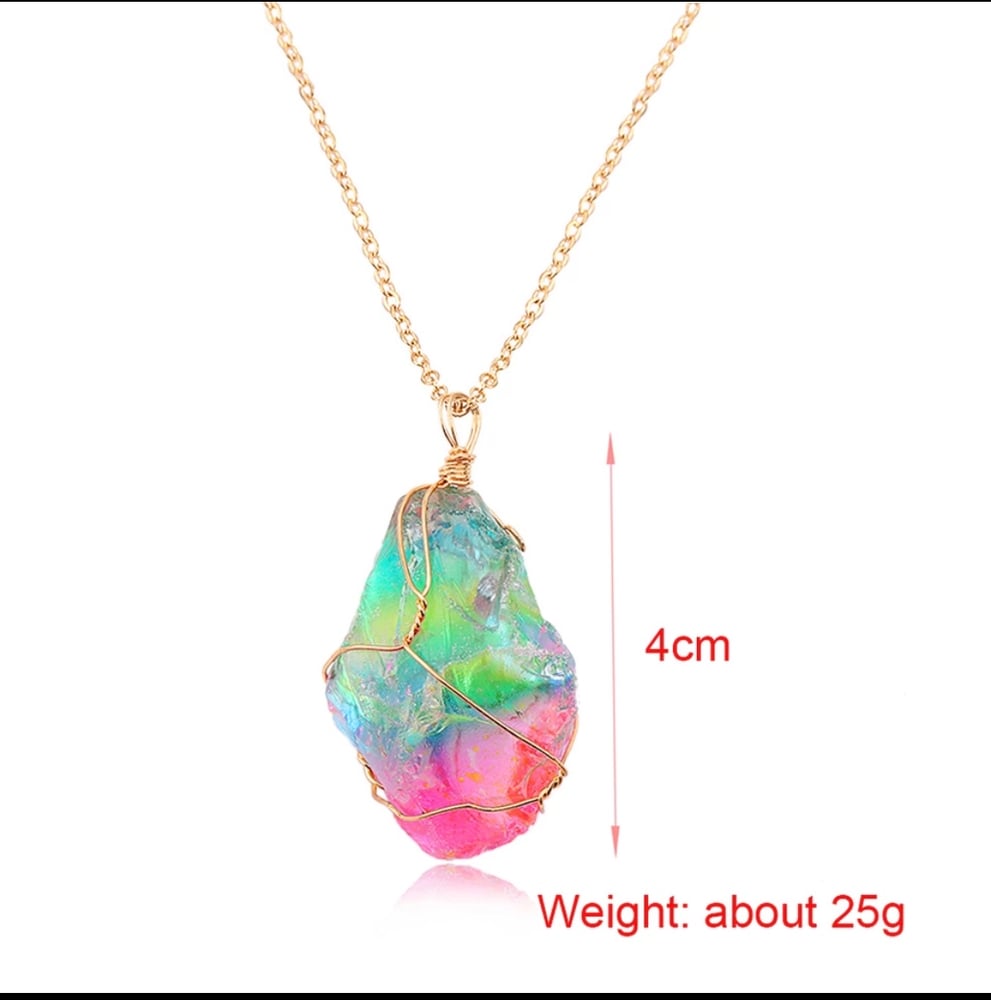 Image of colorful natural crystal chakra Rock necklace with chain