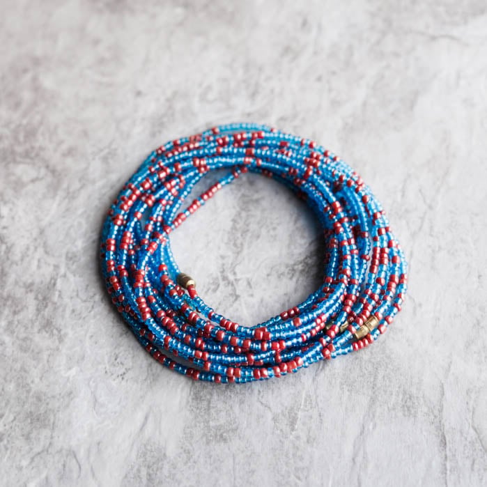 Image of Blue and red waist bead