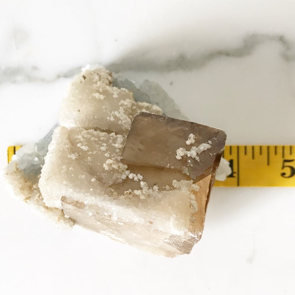 Image of Calcite no.41 + Lucite and Brass Stand Pairing