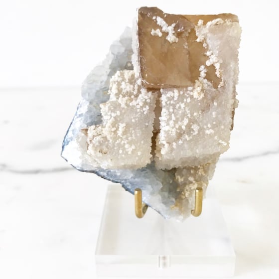 Image of Calcite no.41 + Lucite and Brass Stand Pairing